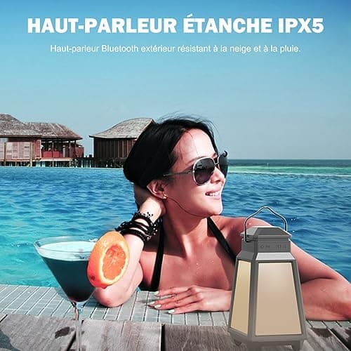 Inwa Enceinte Bluetooth Exterieur,Synchronisation jusqu'à 100Haut-Parleurs,Étanche IPX5 avec Montre Lumineuse Synchronisée sur Le Rythme,Veilleuse et Compatible avec Echo Dot pour Terrasse et Jardin