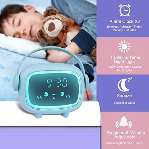 Ayybboo Réveil Numérique pour Enfants pour Filles Garçons,Réveil Numérique Angel Réveil avec Lumières et Fonction Snooze (Bleu)