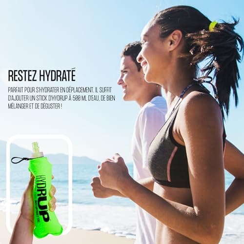 Hydrup Poudre d'Electrolytes sans Sucre avec Bouteille d'Eau Pliable, 1733 mg Kit d'Electrolytes Hydratation, Boisson Energisante aux Orangex et Mandarinex, 6 Unités