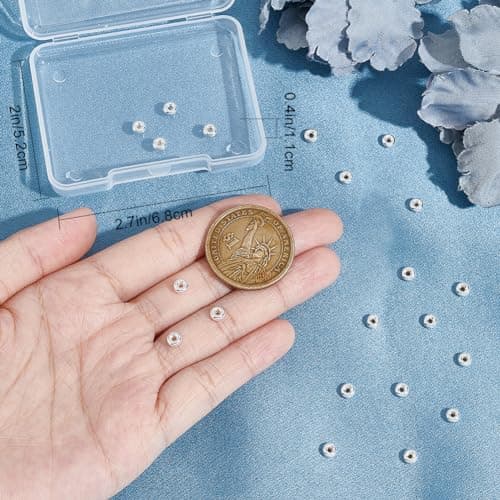 Beebeecraft 1 boîte de 30 Perles D'Espacement Rondes Plates de 4.5 mm en Argent Sterling avec Disque Lisse à Sertir pour la Fabrication de Bijoux, Bracelets, Colliers, Trou de 1.5 mm