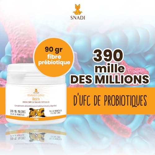 Snadi - Probiotiques et Prébiotiques Solubles Avancés | 100 gr | 390 Milliards UFC | COMPLEXE AROGYA INMUNDIGEST | Fibre Prébiotique 90g | Santé Digestive et Immunitaire | Convient à Tous les Âges