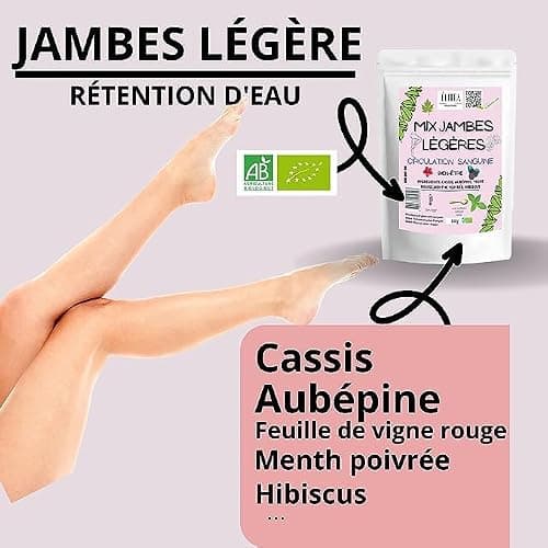 Infusion pour jambes légères à base de feuille de vigne rouge, hibiscus, cassis et menthe poivrée - Favorise la circulation sanguine et soulage les hémorroïdes
