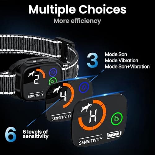 Collier Anti Aboiement Chiens,Modes Son/Vibration/Vibration Forte, Détection Intelligente des Aboiements, Rechargeable, Étanche IP67, pour Petit et Gros Chien (Black)