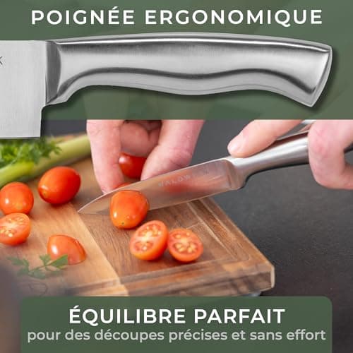 WALDWERK Couteau Cuisine - 7 Couteaux de Cuisine avec Bloc de Rangement et Aiguiseur Intégré - Bloc Couteaux Cuisine - Set Couteaux de Cuisine avec Support - Couteaux et Ustensiles de Cuisine