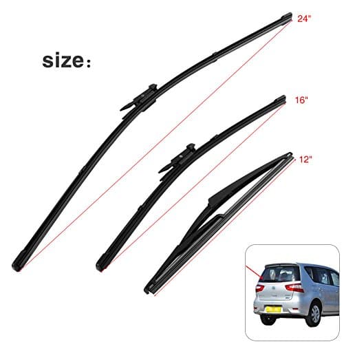 Elerose pour balai d'essuie-glace qashqai 3Pcs Ensemble D'essuie-glaces Avant et Arrière 2 Lames D'essuie-glace Avant et 1 Lame D'essuie-glace Arrière