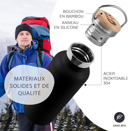 Bambaw Gourde 1l Isotherme, Bouteille d'Eau Noire, Gourde Isotherme 1l Inox, Gourde Sans BPA, Gourde Réutilisable – Noir Onyx
