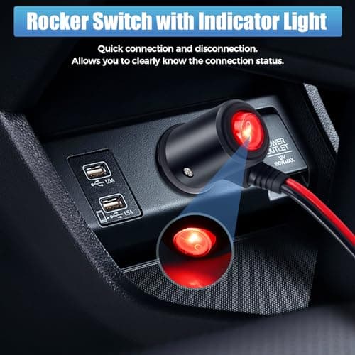 Thlevel Adaptateur Mâle pour Allume Cigare 12V/24V avec 55cm Câble d'extension 14AWG avec Interrupteurs Fusible 15A pour Bateau Onduleur de Voiture (2 Pièces)