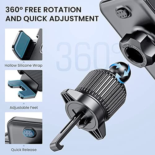 Support Téléphone Voiture [Clip de Qualité Militaire] Porte Téléphone Rotatif à 360 Degrés pour Grille D'aération de Voiture GPS pour Smartphone iPhone Android (Noir)