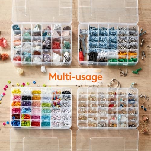Lifewit Boite Rangement Plastique 2 Pièces, Petite Boite Rangement Perles avec Couvercle, Boite Rangement Compartiment Tiroir avec 36 Diviseurs Ajustables pour Diamond Painting, Lego, Bijoux, Vis