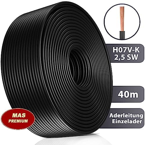 MAS Premium Câble conducteur H07 V-K 1 x 2,5 mm2 HBL GRGE RT DBL BR OR GR WS VIO ou GE - Fil unique flexible de 5 à 100 m (noir, 40 m)