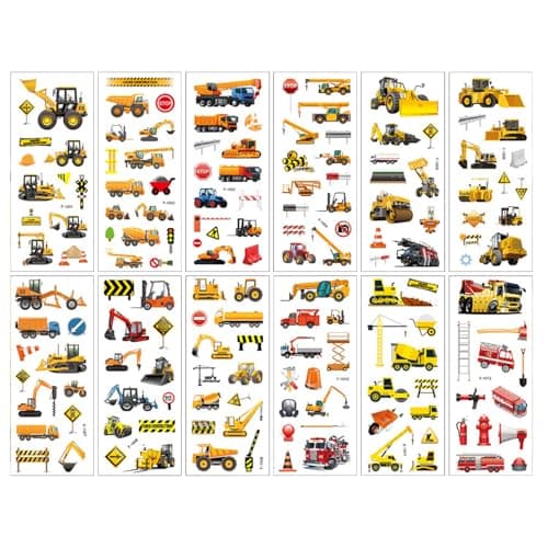 12 Pcs Autocollant Enfant, Autocollant de Camion de Construction Garçon, Stickers Scrapbooking Enfant, Autocollant 3D, Autocollants Enfants Gonflés, pour Sacs de Fête pour Enfants, Récompense Stickers