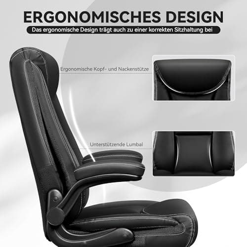 DoChair Chaise Bureau, Chaise de Bureau Ergonomique avec accoudoirs Flexibles, Fauteuil de Bureau avec avec Fonction d'inclinaison et réglable en Hauteur, Chaise Bureau PU Cuir, Noir