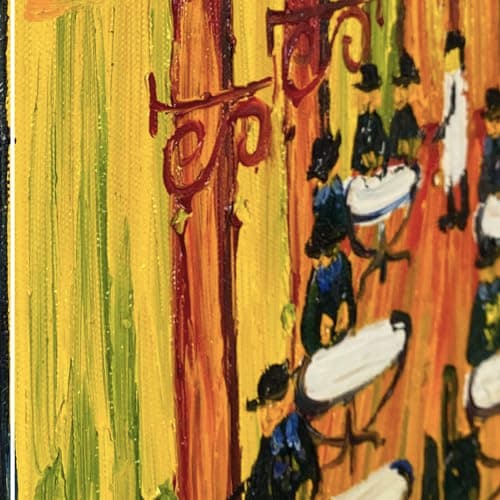 Fokenzary Peinture à la main Café Terrasse Reproduction de Vincent Van Gogh abstrait Tableau sur toile murale encadrée prête à accrocher, 12x16in