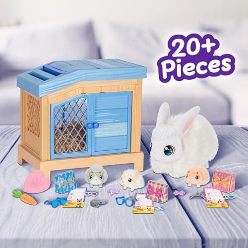Little Live Pets Mama Surprise - Lapin Occupe-toi de la Maman Elle Attend 3 bébés ! Lapin interactif et Set de Jeu clapier Plus de 20 Sons et réactions Accessoires pour Les bébés À partir de 4 Ans