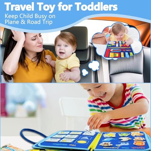 Trdlpyn Busy Board Jouet Montessori 2 3 4 Ans, Sensoriel Jeux Educatif Planche Montessori, Jeux Avion Voiture Enfant Voyage, Cadeau pour Enfants Garçon Fille