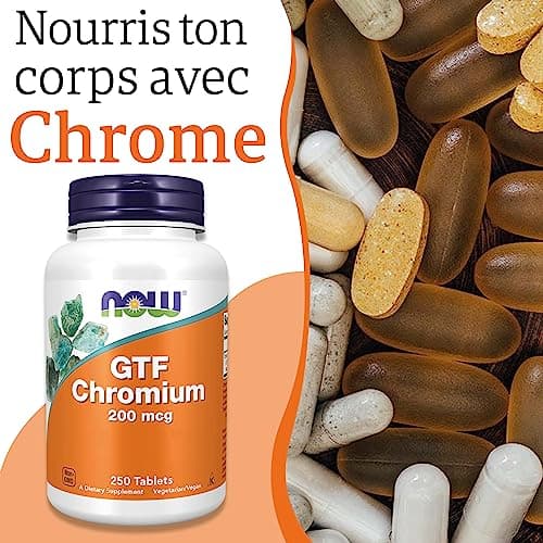Now Foods, GTF Chromium (Chrome) 200mcg, 250 Comprimés végétaliens, Testé en Laboratoire, Sans Soja, Sans Gluten, Végétarien, Sans OGM