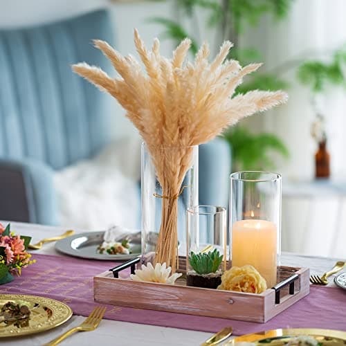Vases Cylindriques en Verre pour Décoration de Table, Hewory 6pcs Clear Vase Set for Decoration Mariage, Vase Transparent Verre Hurricane Candle Holders for Decoration Maison Home, 15/20/25cm H