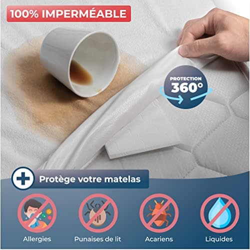 WRAPPYBAG Housse de Matelas Imperméable – Housse Intégrale Anti-Punaise de Lit & Acarien – Alèse Protège Matelas sans Traitement Chimique – Surface Coton Doux & Confortable – 14 Tailles Disponibles
