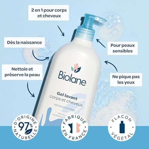 BIOLANE - Lot de 4 Gels Corps Et Cheveux 2 en 1 - Nouveau Packaging - Gel Lavant - 750ml - 97% Origine Naturelle - Doux - Peaux Sensibles - Cheveux Fins - Bébé - Fabriqué en France