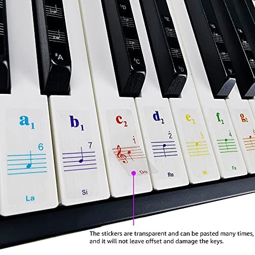 Imelod Stickers pour 49/61/76/88 touches, piano et clavier Notes de musique Ensemble de stickers pour les touches de Blanc et Noir, Transparent et amovible(colorés)