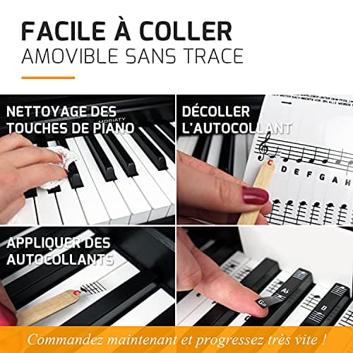 Autocollants pour notes de piano + clavier pour 49 | 61 | 76 | 88 touches + Ebook gratuit | kit complet premium pour touches noires + blanches | DO-RÉ-MI-FA-SOL-LA-SI | instructions français