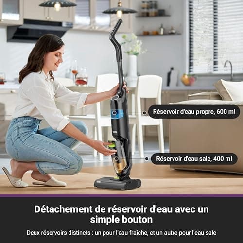 EUREKA NEW400 Aspirateur Laveur sans Fil pour Sols Durs,Aspirateur Balai sans Fil Sec et Humide,Autonettoyant,Aspirateur Laveur Eau et Poussière,Longue Autonomie,pour Les Saletés Collantes,Sols Durs