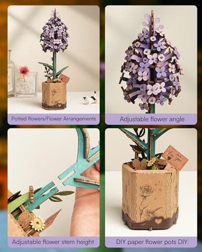 ROBOTIME Fleurs Artificielles Deco, Puzzle 3D Bois, Maquette en Bois a Construire, Construction Adulte, Cadeaux Anniversaire Femmes pour la Saint-Valentin & Décoration d'intérieur, TW021