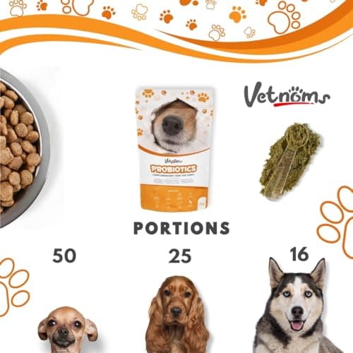 Vetnoms Probiotique Chien en Poudre - Complement Alimentaire Chien avec Levure de Bière Chien pour Un Usage Régulier. Soulage la Diarrhée chez Le Chien, la Dermatite chez Le Chien.