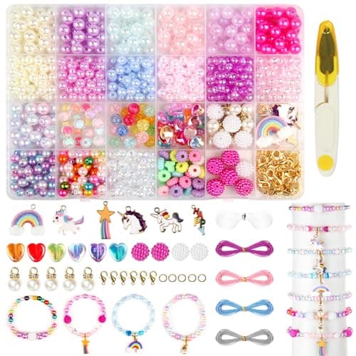 Liangding Perles pour Bracelet, 910+pcs Kit Perles Bijoux Enfants, Kit Fabrication Fille, Jouets Filles Creation Bijoux de 5 à 12 Ans, Coffret de 6/8MM Perles Idée Cadeaux de Noël et d'anniversaire