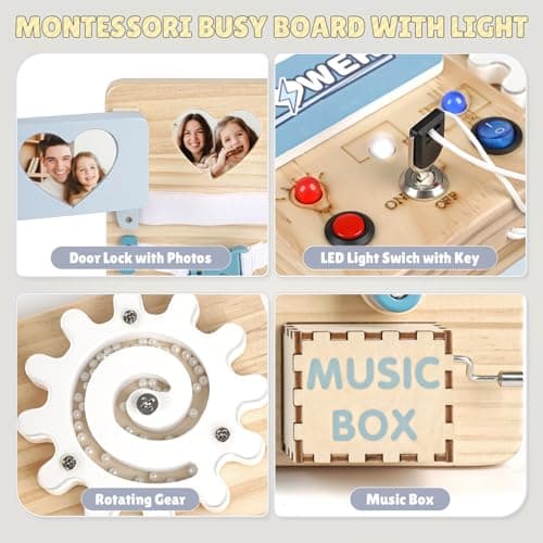 Joyreal LED Busy Board Montessori - Planche Tableau Activité Montessori 1 2 3 Ans Sensoriel Parcours Motricité Bébé Jeux Educatif Jouet Enfant pour Garcon Fille