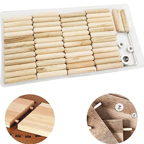 Cheville en Bois, CESFONJER 6mm Assortiment de Tourillon Bois, 100 pcs Tourillon Bois, 2 pcs Pointe de Centrage et 1 pcs Butée de Profondeur, pour Artisanat, Bricolage, Travail du Bois