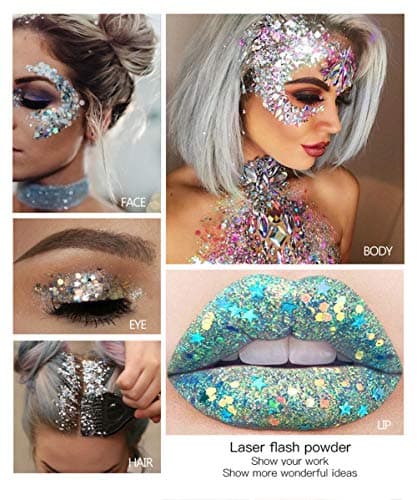 GL-Turelifes Sirène Paillettes Chunky Glitter Liquide Fard À Paupières Glitter Body Gel Festival Glitter Cosmétique Visage Cheveux Ongles Maquillage Longue Durée Mousseux 30g (03# Rose)
