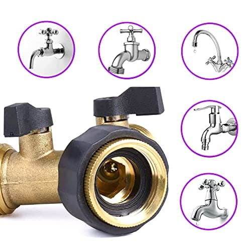 OHAYORI Robinet Double Machine a Laver, 2-Voies Y-Distributeur, Adaptateur Tuyau Arrosage en Laiton de 3/4"&1/2", Raccord en Y avec 2 Répartiteur de Tuyau pour Connexion de 2 Appareils
