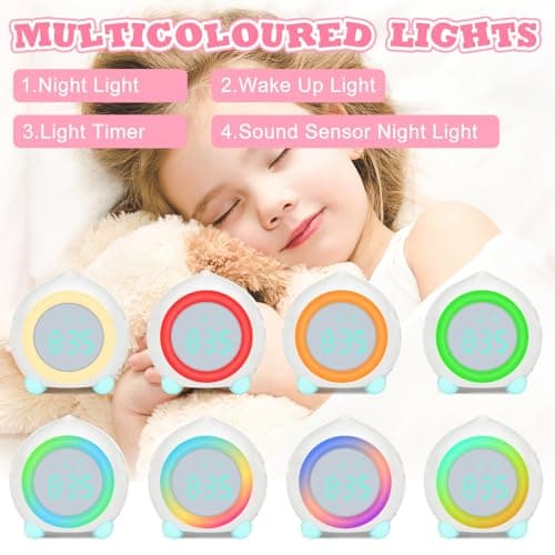 Ayybboo Réveil Enfant Lumineux LED Numerique Lampe Réveil Veilleuse Fille Garcons Jour Nuit Enfant Volume Réglable Snooze Réveil en USB Charge(Blanc)