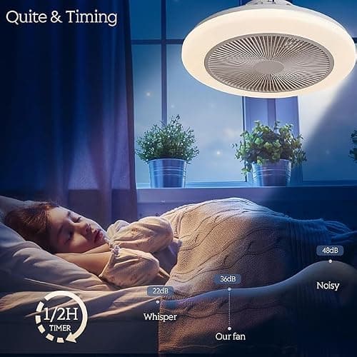 EKDADL RGB Ventilateur Plafond silencieux de 48 cm avec lumières,Réversible ventilateur de plafond fermé avec télécommande,6 vitesses de vent,3 températures de couleur en option