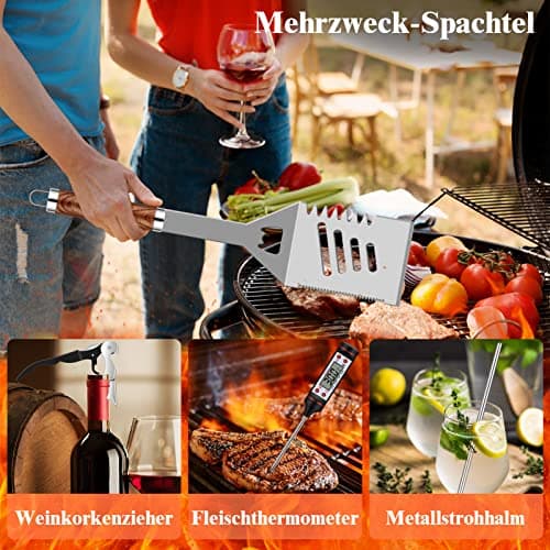 Grilliance 38pcs Kit Barbecue Set Accessoires de Grill en Acier Inoxydable pour Hommes,Ensemble d'Ustensiles de Grill de Haute Qualité avec Sac et Tapis pour Camping Marron