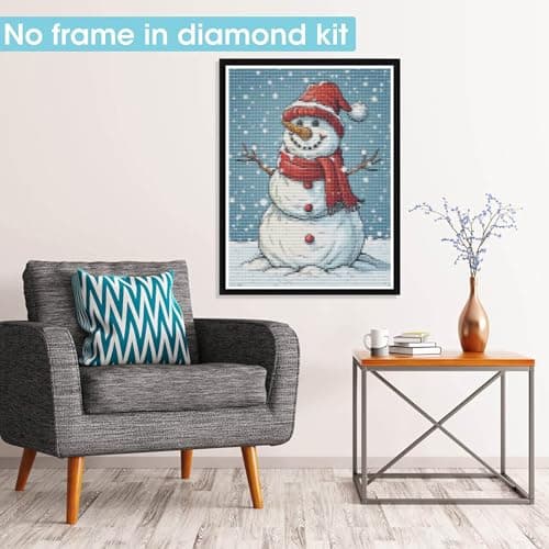 Pavemlo 5D DIY Diamond Painting Kits Bonhomme De Neige Souriant, Diamant Peinture Point De Croix Broderie Hiver, Strass Complet Image Arts Pour Peinture Salon Chambre Décoration Sticker Mural 30x40cm