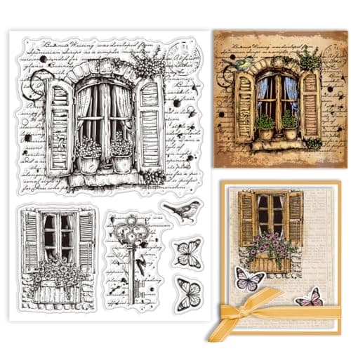 GLOBLELAND Tampons Transparents de Fond de Fenêtre de Jardin pour Cartes Tampons Transparents en Forme de Papillon Tampons Transparents pour Bricolage Scrapbooking Album Photo Journal