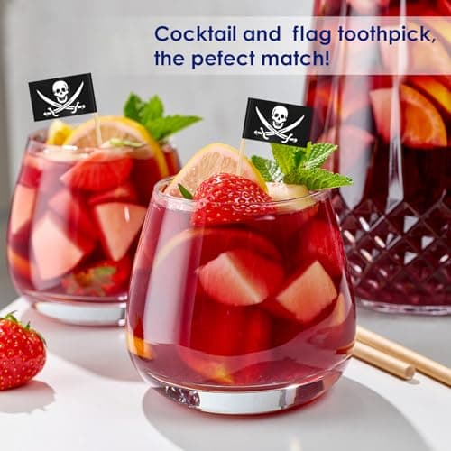 AhfuLife 100Pcs Drapeau Cure-dent Pirate, Mini Drapeau Cocktail de Pirate, Cure Dents Pirate pour Anniversaire Thème Pirate, Decor Cupcake Topper, Étiquettes de Apéritifs Dîner de Halloween