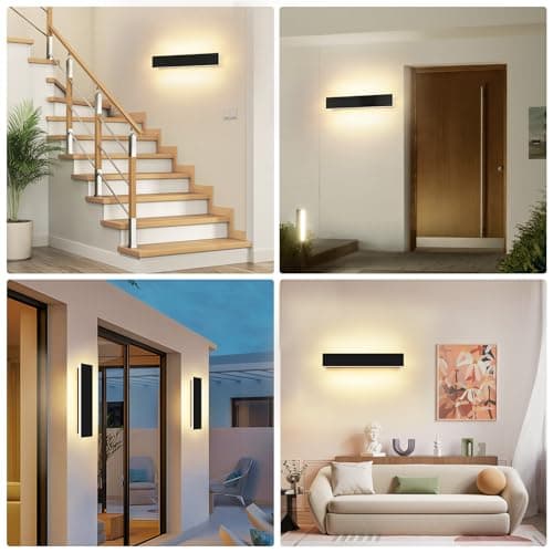 LED Applique Murale Interieur 2 * 10W Noir Appliques Murale Extérieur Blanc Chaud 3000K Moderne pour Chambre Salon Escalier Couloir Salle de Bain(Noire)