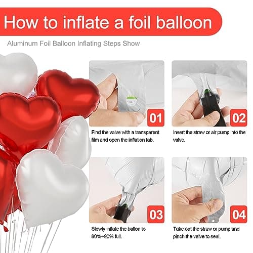 Ballon Coeur rouge blanc 24 pcs, Baudruche en Forme de Coeur,Ballons de Fleuret,Ballon Helium Coeur pour Anniversaire, Mariage, Saint Valentin, décoration de fête de Noël