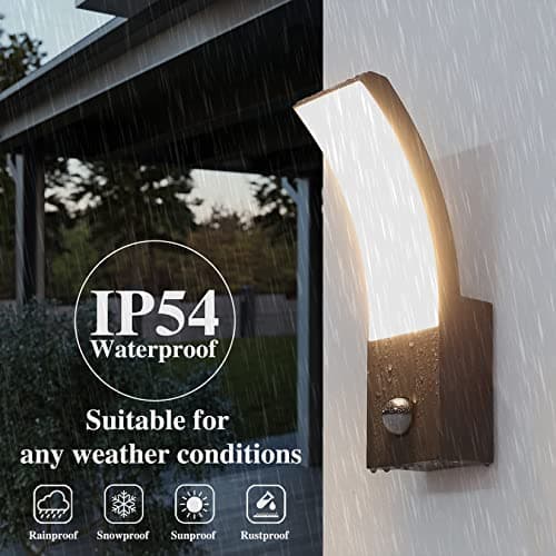 HLFVLITE Applique Extérieure Avec Capteur de Mouvement, 1000lm PIR Lampe LED d'extérieur, IP54 Imperméable, Aluminium Lampe Murale Extérieure pour Terrasse Patio Garage Porch, 3000k Blanc Chaud, Noir