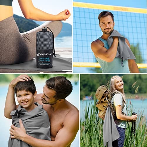 Fit-Flip Serviette Microfibre - Serviette Sport Musculation - Serviette Piscine compacte, Ultra-légère et Rapidement sèche - Serviette de Bain Microfibre (1x 40x80cm Gris)