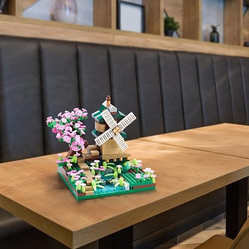 Tirff Architecture RivièRe Moulin à Vent Arbre Sakura Micro Blocs De Construction Ensemble Arbres Jouets Fleurs pour Filles, Un Kit De ModèLe De Fleur De Cerisier Cadeau Bricolage