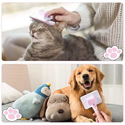 Vinabo Brosse Autonettoyante Pour Animaux de Compagnie,Brosse Pour Poils Longs et Courts,Pour Chiens Chats Eliminer Efficacement des Tomentose Sous-poil Tangles , Rose