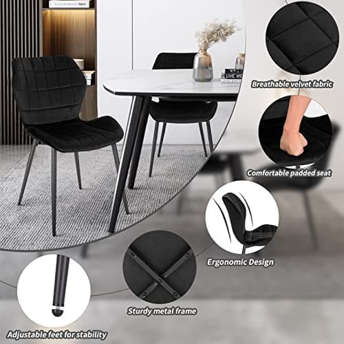 WOLTU Lot de 2 Chaises Salle à Manger, Chaise Scandinave, Chaise de Cuisine, Chaise Salon, Assise Rembourrée, Chaise en Velours, Noir, Pieds en Métal, BH356sz-2