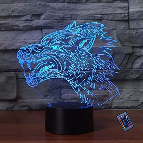 YTDZLTD Illusion Optique 3D Loup Nuit Lampe 16 Couleurs Changeantes Puissance USB Télécommande Contact Switch Lampe Décorative LED Lampe de Table Anniversaire Noël Cadeau Enfants Jouets