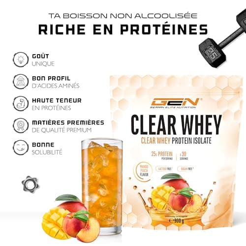 Clear Whey Isolate Protein Shake - Shake Protéiné Fruité & Rafraîchissant - Isolat De Protéines De Lactosérum De Haute Qualité (900g, Mangue Pêche)