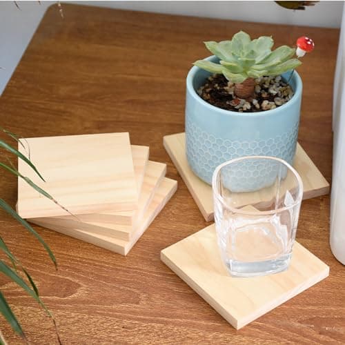 Lot de 12 blocs carrés en bois brut pour travaux manuels, 10 x 10 x 2,5 cm, planches vierges en bois de pin pour sculpture sur bois, dessous de verre en bois, peinture et gravure