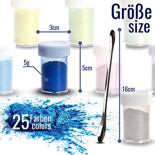 Tritart 25 Flacons de Poudre de Mica avec Pigment en Resine Epoxy - pour Fabrication de Colorant Savon, Bougie, Peinture, Gloss